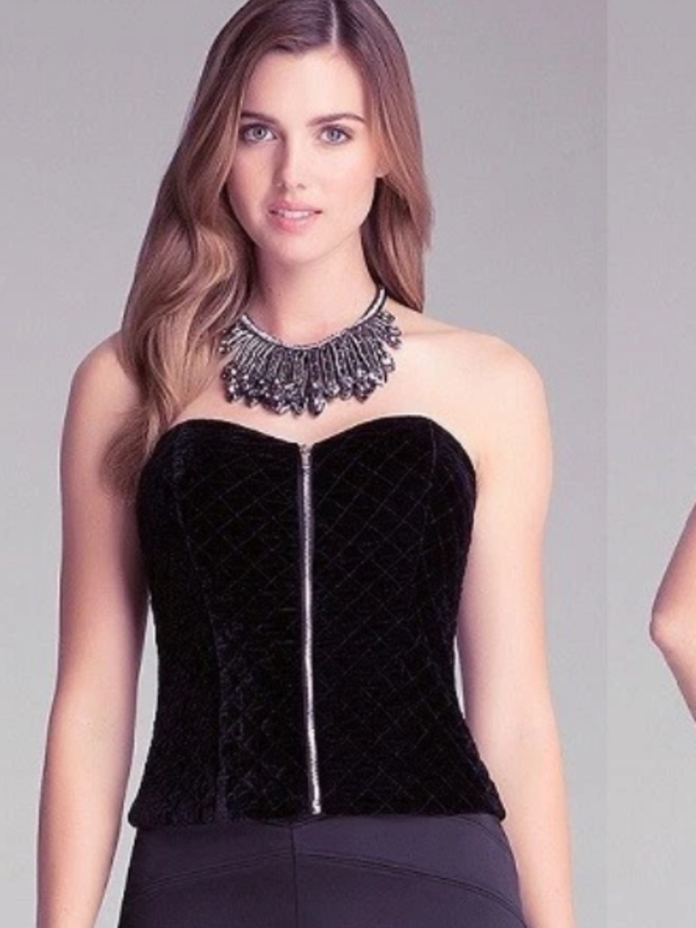 NWT Bebe Black Quilted Velvet Zip Front Bustier corset Top X XS XXS 00 0